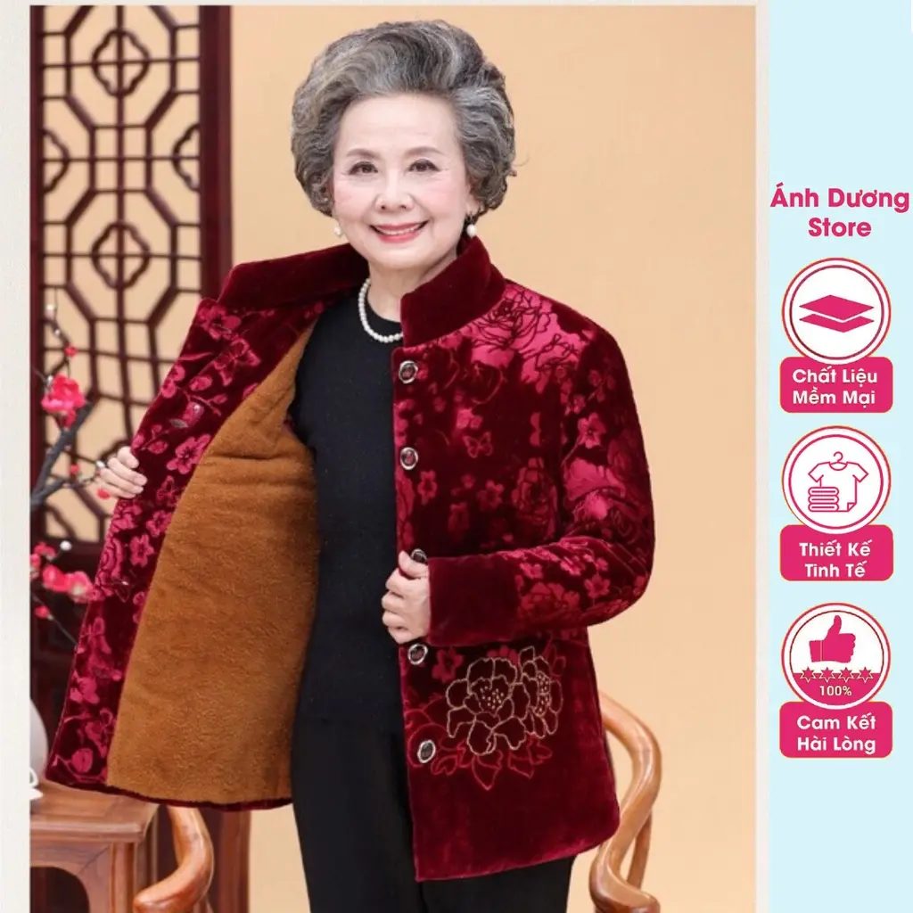 Áo Ấm Cho Bà Lót Lông Cực Dày Ấm Nhung Cao Cấp Sang Trọng (208)