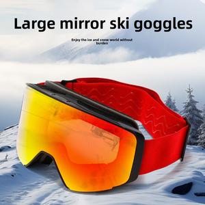 Flip-Up Double-Layer Anti-Fog Ski Goggles – UV Protection Mountain Snow Goggles Compatible with Prescription Glasses