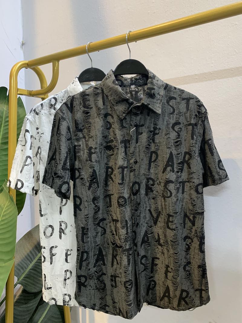 Product Introduction of Áo sơ mi cộc tay cotton wat họa tiết chữ cái  AT- 76 a( Quân còi 1988 ) Menswear Nam Cổ Tròn 24