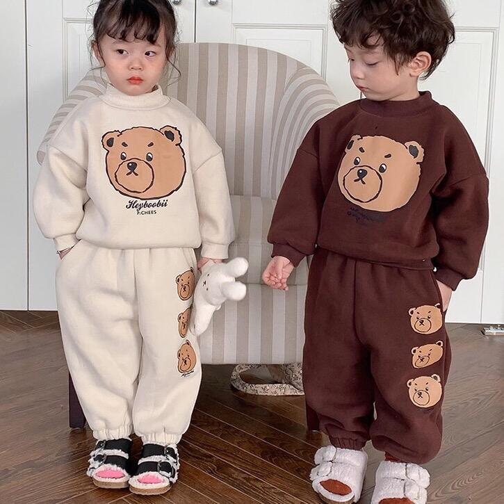 [Bimia Baby Store] Bm01- Bộ Nỉ Bông In Hình Gấu Cực Xinh và Ấm Cho Bé Trai Bé Gái Từ 10 đến 33 kg