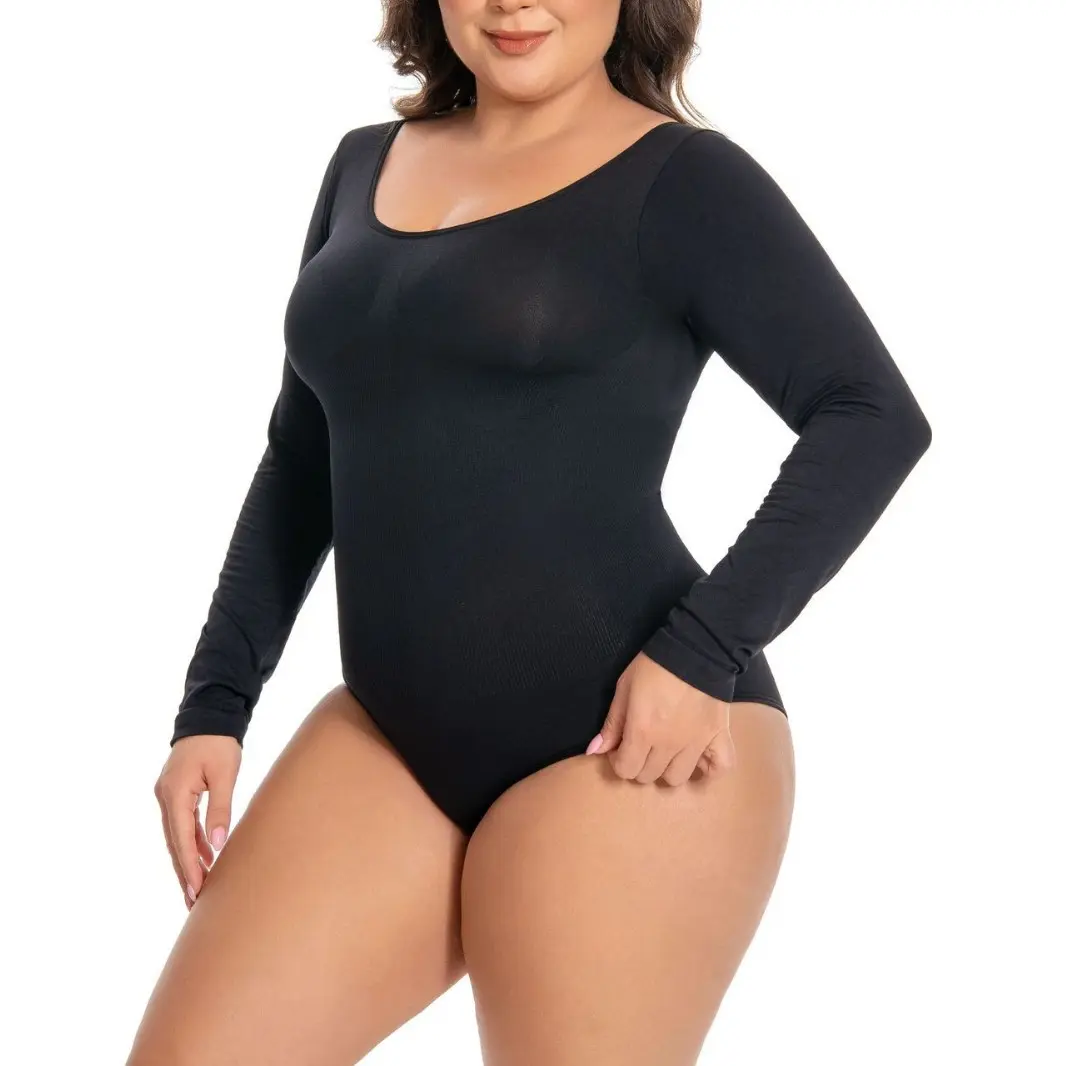 European and American Long Sleeve Body Sculpting Body Belly Contracting Hip Lifting Briefs Seamless Hooks plus Size Tunic Underwear