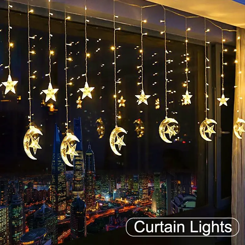 4M 138 LED Star Moon Curtain String Light Led 8 Mode Lampu Tirai Hias Kamar