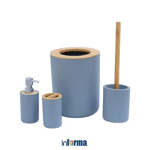 Informa Set 4 Pcs Myles Perlengkapan Kamar Mandi - Abu-Abu Dispenser Sabun Tempat Sampah Sikat Toilet Gelas Kumur Organizer
