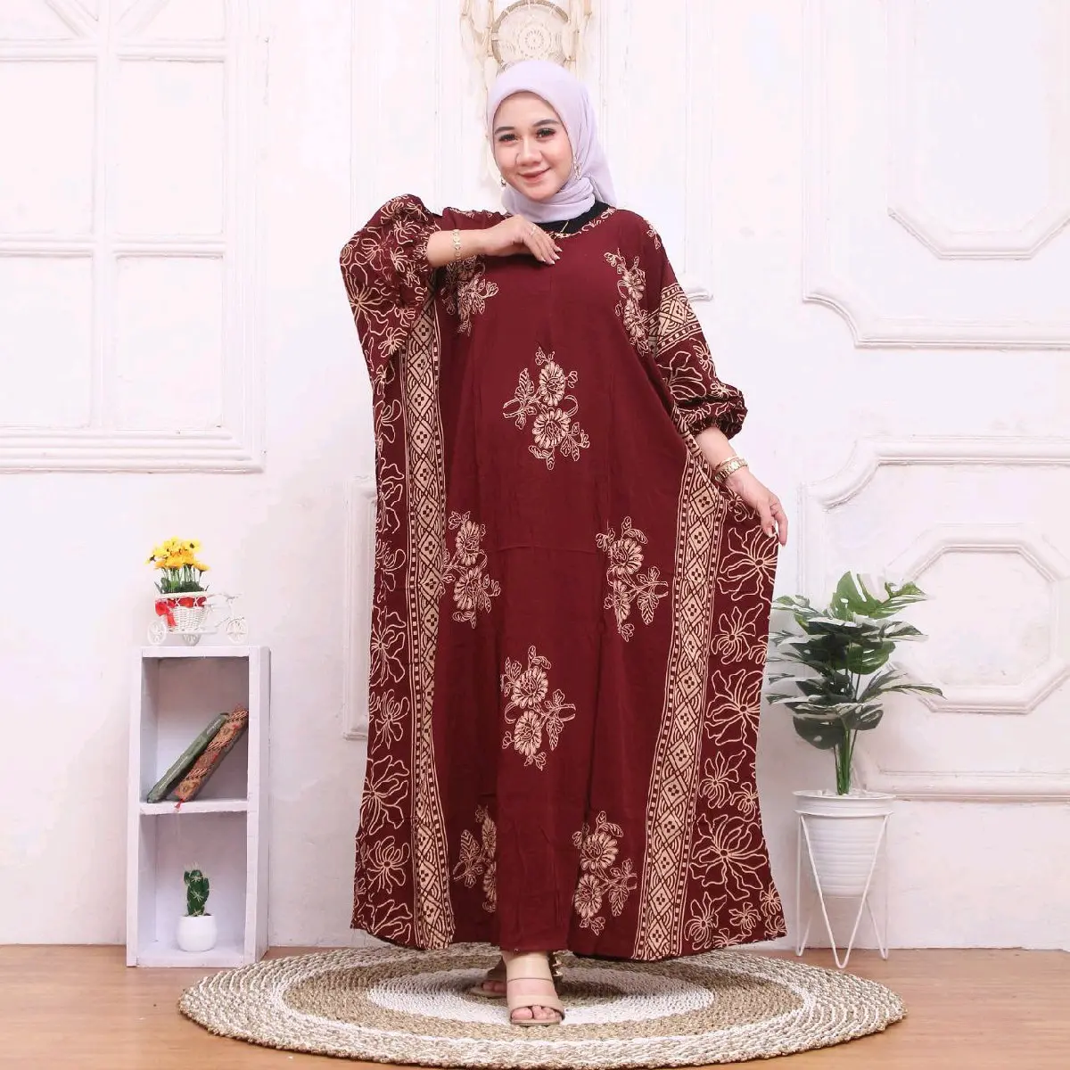 gamis kaftan mona batik pekalongan batik halus bahan tebal adem dan nyaman dipakai busui murah berkualitas daster gamis batik terbaru baju wanita muslimah