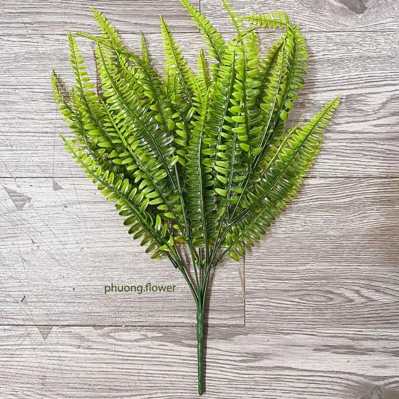 Cây dương xỉ giả dương sỉ nhựa bằng vải và nhựa 7 nhánh lá dài cao 44 cm trang trí nhà cửa decor thảm xanh ban công Decor Phòng