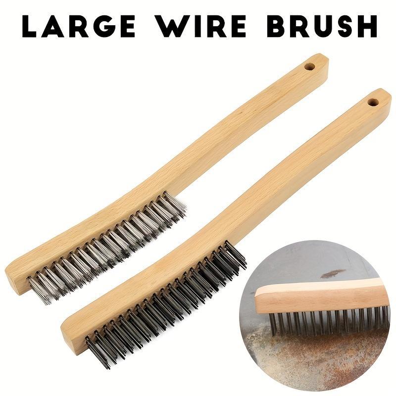 Product Introduction of Wooden Handle Wire Brush, Stainless Steel Wire Scrub Brush for Cleaning Rust, 14" Curved Beechwood Handle Wire Brush for Car, Home, Office 7