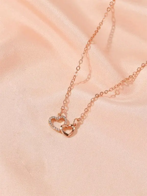 Elegant Exquisite Rhinestone Double Heart Design Pendant Necklace for Women, Gifts for Girlfriend, Trendy Sparkly Pendant Necklace, Chic Gorgeous Luxury Jewelry, 90s Vintage Jewelry designer jewellery 8