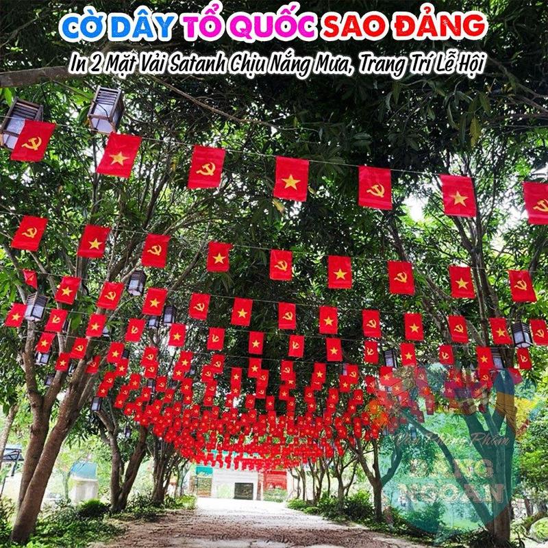 10 Mét  Cờ Dây Tổ Quốc, Sao Đảng In 2 Mặt Vải Satanh Chịu Nắng Mưa - Cờ Đuôi Nheo, Trang Trí Lễ Hội cờ dây