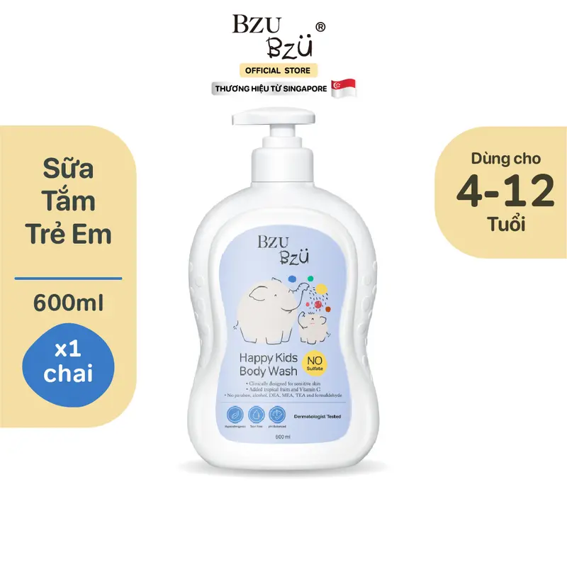 Sữa Tắm Trẻ Em BZU BZU Happy Kids Body Wash Làm Sạch Dịu Nhẹ, Phù Hợp Cho Da Nhạy Cảm Chai 600ml Cho Bé 6