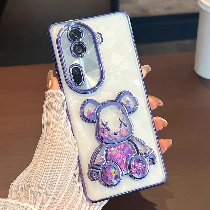 Glitter Casing For OPPO Reno 11F 11 10 Pro reno11f/reno 10 Pro Plus reno10 5G Flowing Sand Cute 3D Bear Shockproof Phone Case