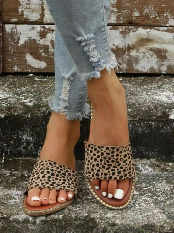 Women's Fashion Leopard Pattern Slippers, Summer 2025 Outdoor Beach Vacation Slides Sandals, Comfort Trendy Double Band Slippers for Girl, Gifts for Wife, Flat Sandals 1