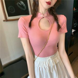 Áo nữ tay ngắn cổ khoét cài nút phong cách cổ điển.Áo len cho các cô gái nóng bỏng.Lớp lót ngắn.Ngắn gọn và thanh lịch.