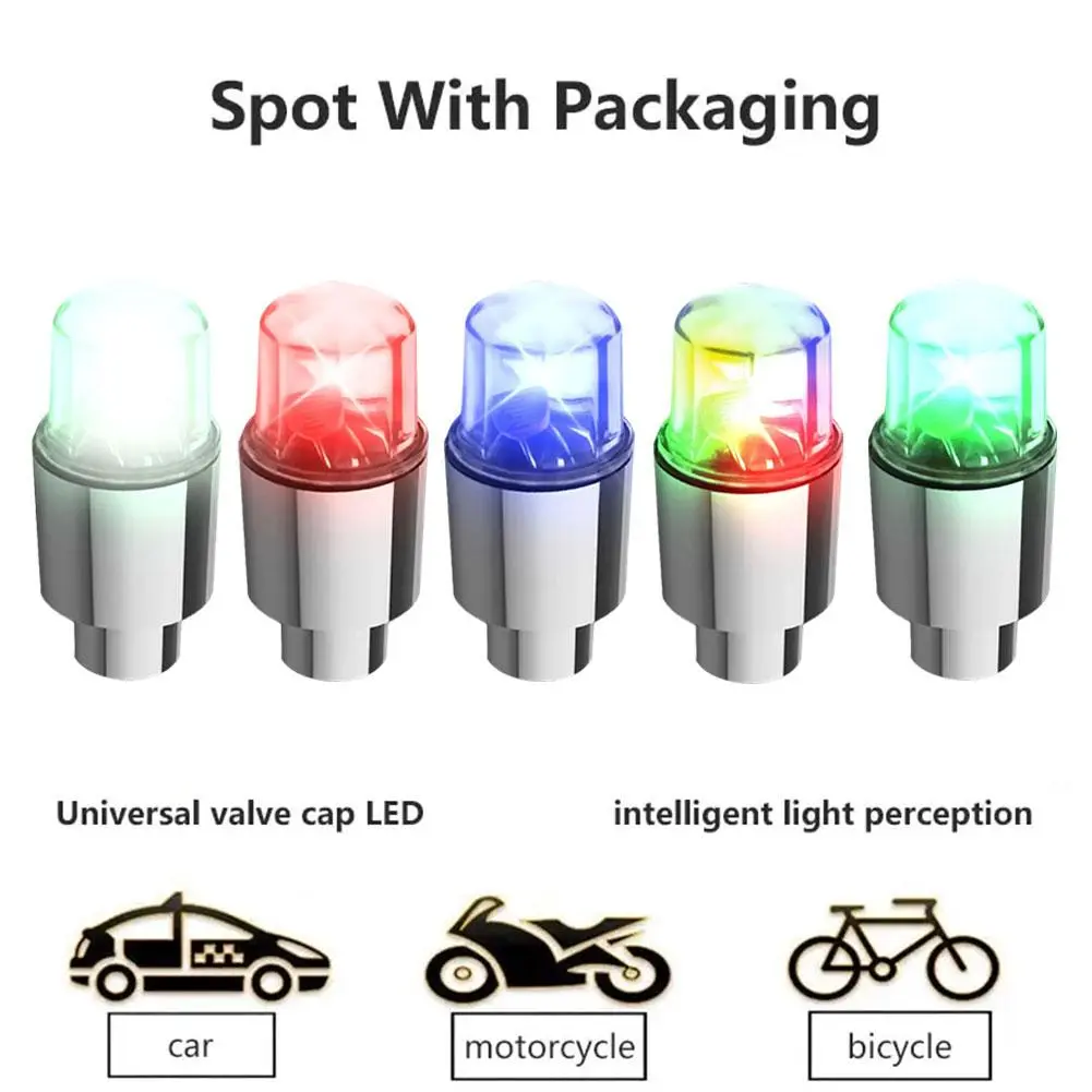 2PCS Universal Car Bicycle Tire Valve Cap Light Colorful Auto Waterproof Accessories Wheel O4L8