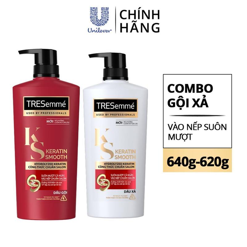   2  Combo Dầu Gội 640g + Dầu Xả 620g TRESemmé Keratin Smooth Công Thức Hydrolyzed Keratin Hỗ Trợ Dưỡng Tóc Vào Nếp Suôn Mượt Nữ 