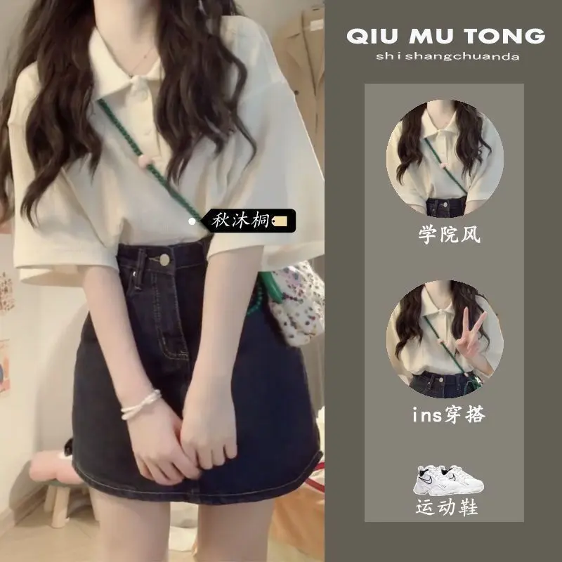 Bộ Đồ Phong Cách Nhật Bản, Áo Phông Ngắn Tay Cổ Polo, Thích Hợp Cho Bé Gái Mềm Mại, Bộ Sưu Tập Mùa Hè Cho Nữ, Hàng Mới Về, Áo Và Váy Phong Cách Nhẹ Nhàng Ngọt Ngào, Nữ, 2024