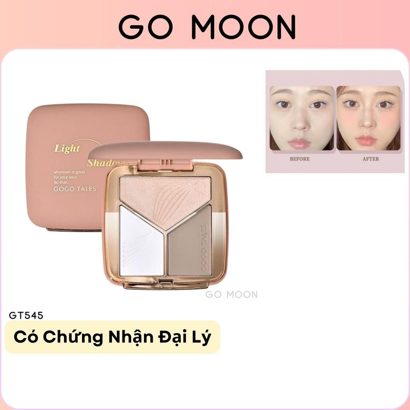 Phấn Tạo Khối Bắt Sáng 3 Ô Màu GOGO TALES Focus Contour GT545 tone nâu tây Phấn nhũ Gogotales lung linh lên màu chuẩn Mỹ Phẩm Cosmetic Trang Điểm
