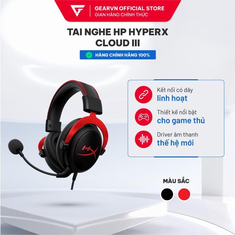 Tai nghe HP HyperX Cloud III Red Bảo hành 24 tháng Âm thanh 7.1 Kết nối USB 3.5 Headphone
