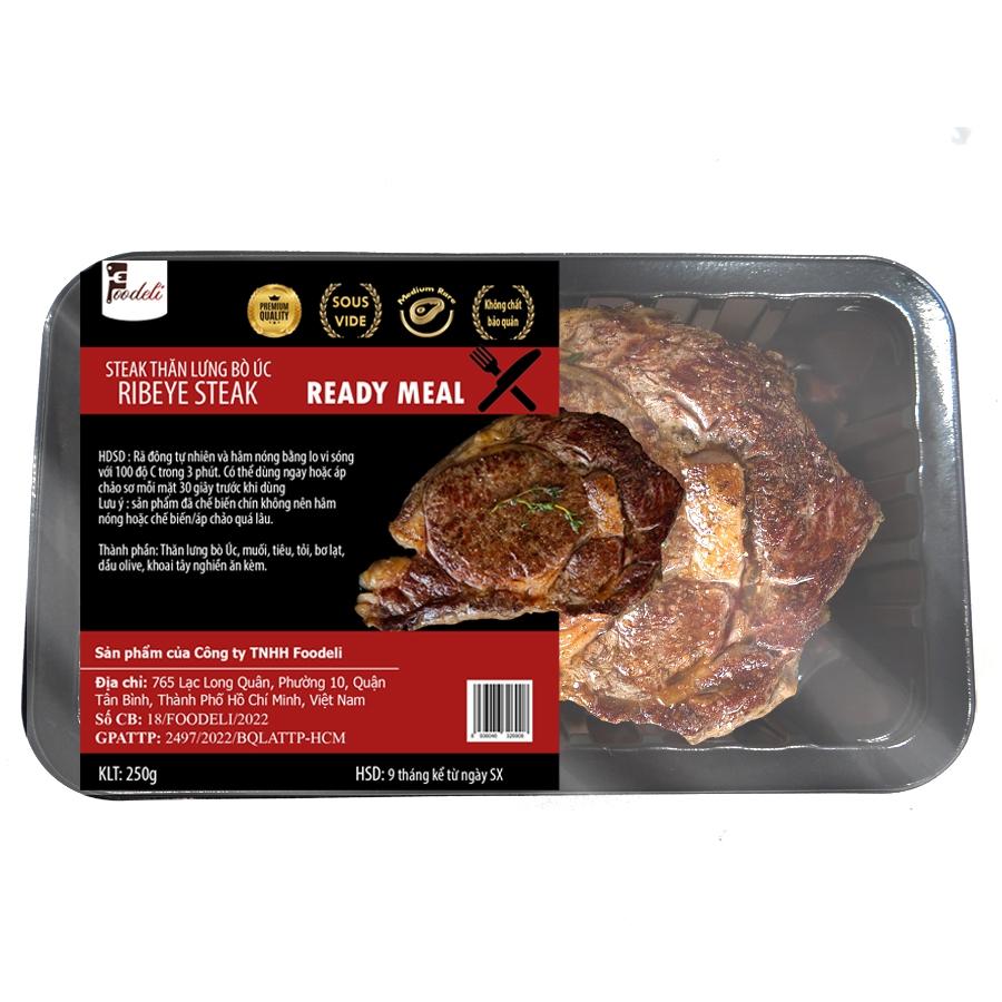 Steak ăn liền thăn lưng bò Úc nấu chậm sốt kem nấm (Sous vide Aus Ribeye steak) - hộp 250g 