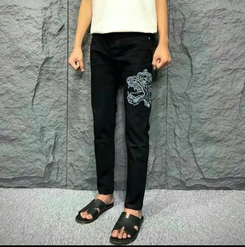 Quần jean nam boy phố đen bảng trơn thêu hổ dập nhăn form ôm cao cấp-AHMENS CN4 Menswear Pants Có Túi