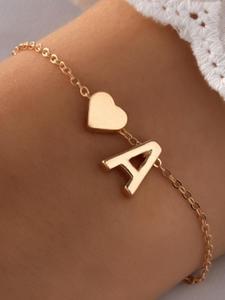 Pulsera de eslabones con dijes de letras y corazón estilo clásico, 1 pieza de bisutería para fiesta, decoración de ropa diaria, joyería comodín y exquisita para regalo de cumpleaños