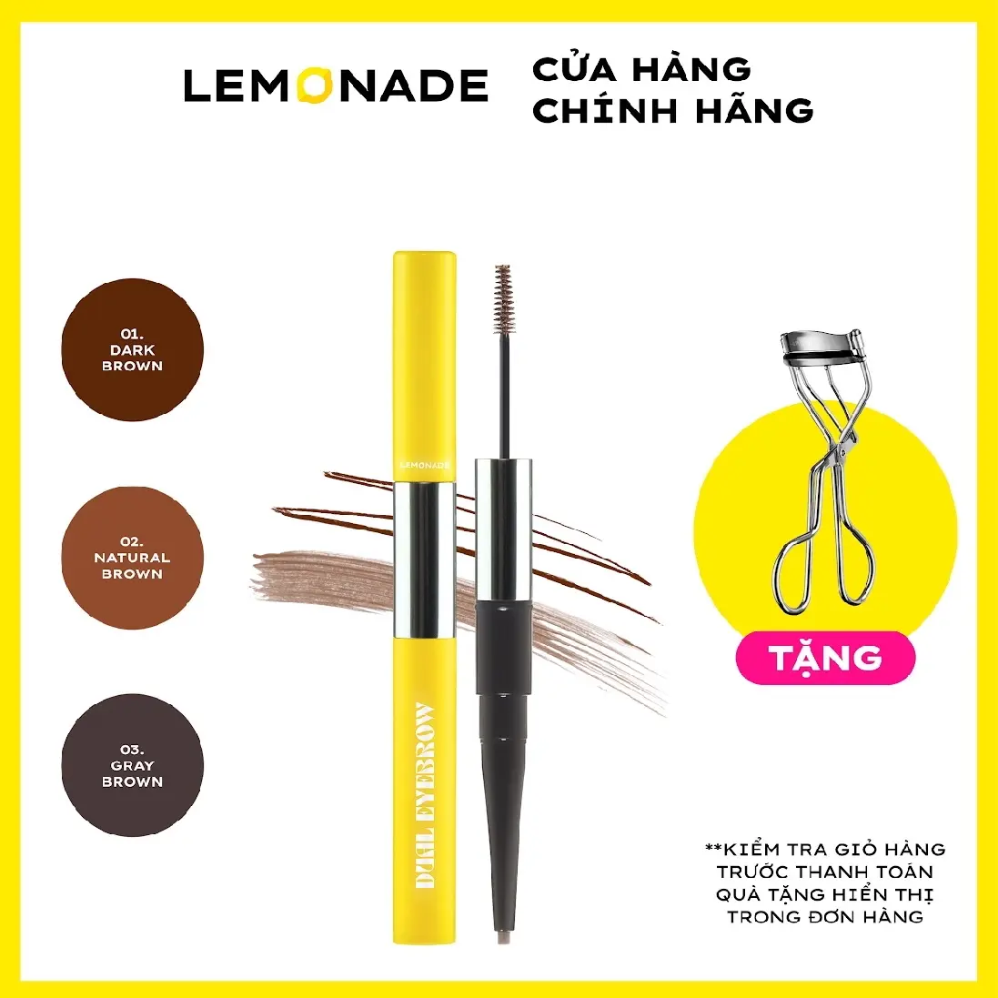 [MUA 1 TẶNG 1] MUA 01 Chì kẻ mày 2 đầu Lemonade Dual Eyebrow 2,75g TẶNG 01 Kẹp mi cong lâu Lemonade Curler 22g