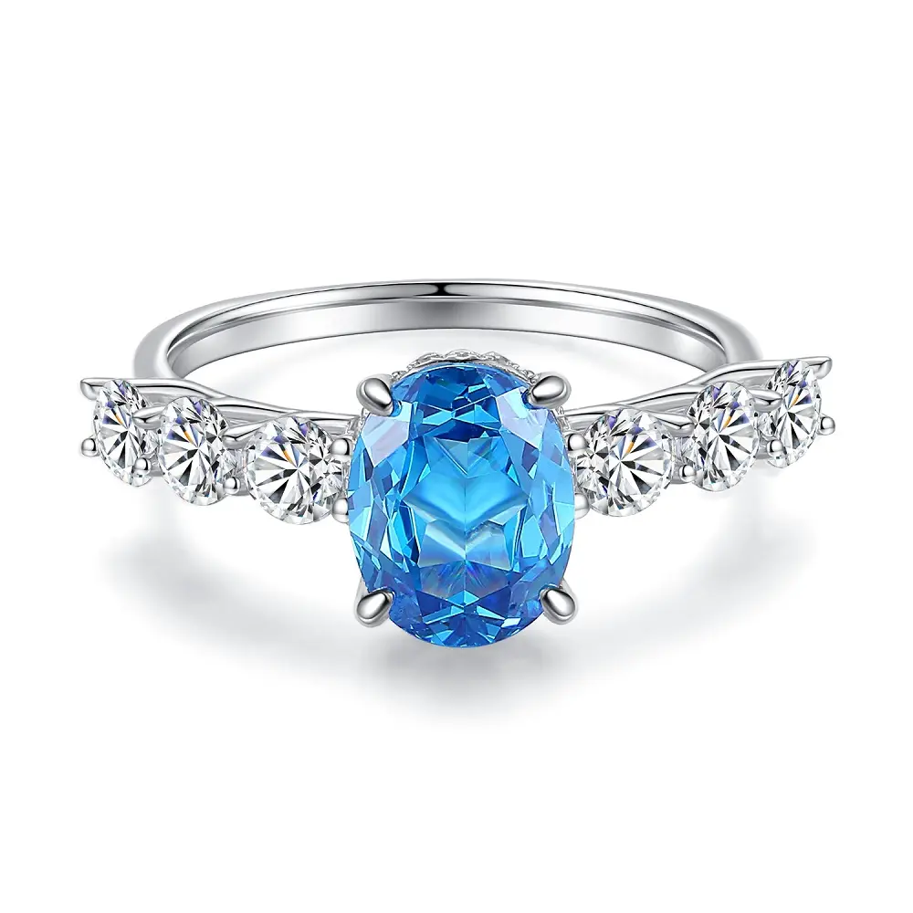 Nhẫn hình bầu dục, Màu bạc Sterling 925, 3CT, CZ, T40