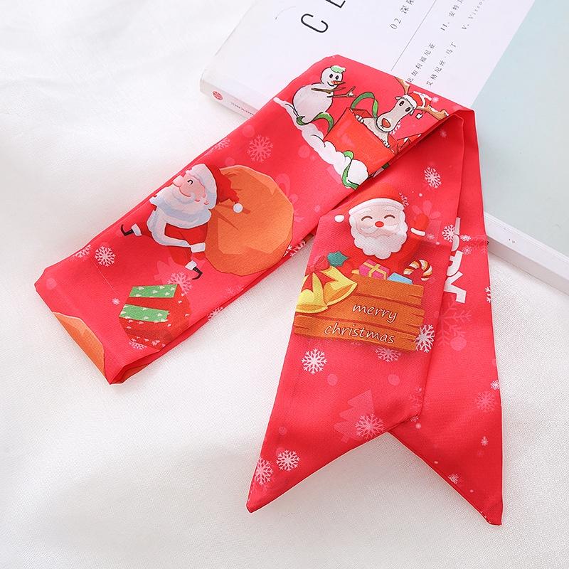 Product Introduction of JASMIN NOIR Silk Red Christmas New Year Print Strip Scarf Women's Hairband Tie Bag Accessories Ribbon Decoration for Bag Christmas  Gift 13