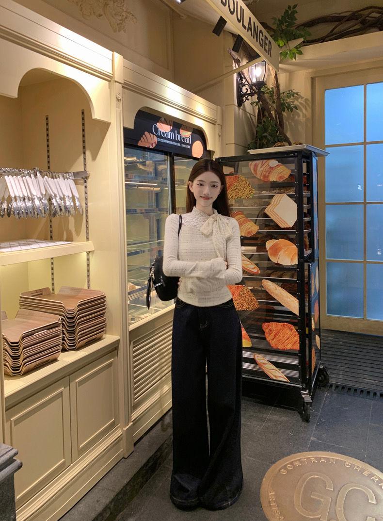 Product Introduction of Áo Lớp Nền Thiết Kế Mùa Thu Và Mùa Đông, Áo Phông Ren Vàng Nước Ngoài, Đồ Len, Áo Thanh Lịch, Giấu Bụng, Có Thể Mặc Bên Trong có thể giặt máy 【 trắng 】 hàng dệt kim Nữ 8
