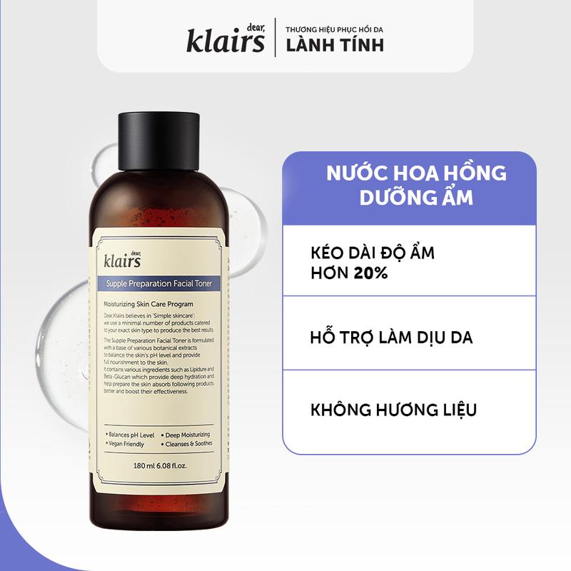 Dear Klairs x Hannah Olala-Nước hoa hồng hỗ trợ cấp ẩm Dear Klairs supple preparation facial toner 180mL - dòng có mùi hương thảo mộc