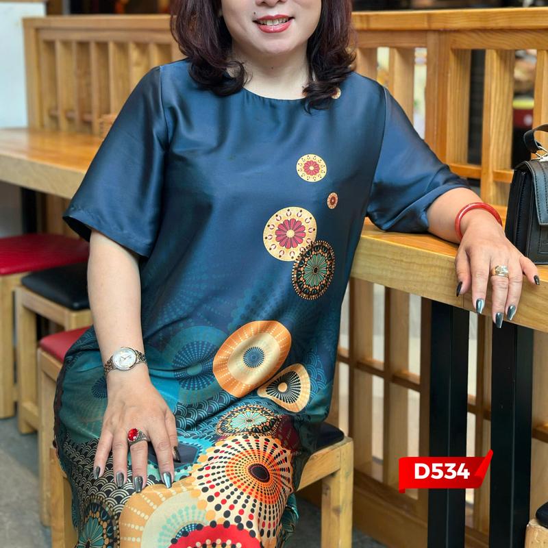 Đầm Trung Niên D534 Họa Tiết Hoa Văn 3D Cho Mẹ Đi Tiệc Chất Lụa Sang Trọng Thanh Lịch, Thời Trang Women Dress NP Clothing U60 8