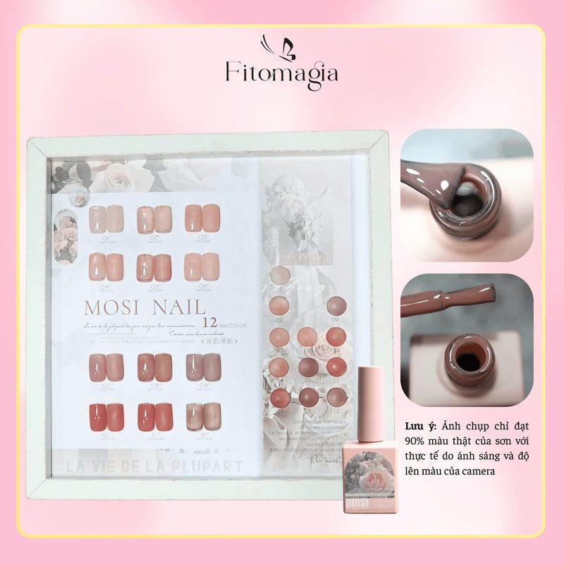 [GIÁ SỐC TRONG LIVE]Sơn thạch 12 màu  mẫu Thạch sữa tone nâu Mosi Brand làm nail - Màu đẹp, chất sơn kẹo