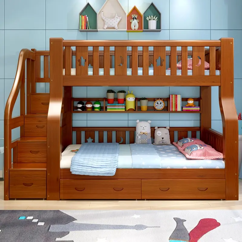 {Sg Sales}Double Decker Bed Frame Double Bed Loft Bed High Low Solid Wood Bunk Bed Bunk Bed Multi-Functional Combination Height-Adjustable Bed Wooden Bed Children's Bed