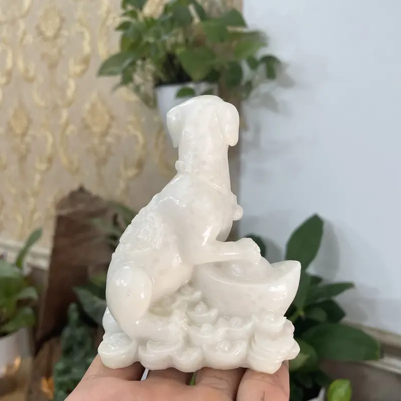 Tượng đá con chó phong thủy tượng trang trí tượng chó giữ tài lộc phong thủy nhà cửa - Chiều Cao 10cm - Màu đá trắng 7