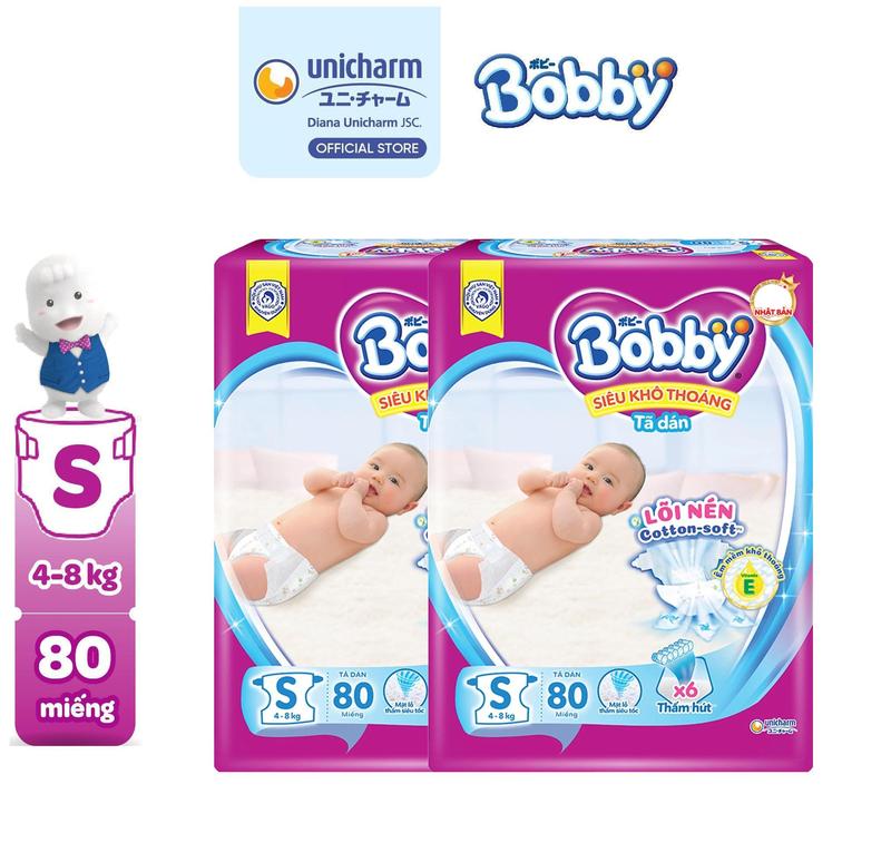 (SS) [COMBO 2] Bobby Tã/bỉm dán S80/M76/L68/XL62/XXL56 Siêu khô thoáng lõi nén cotton-soft cho bé
