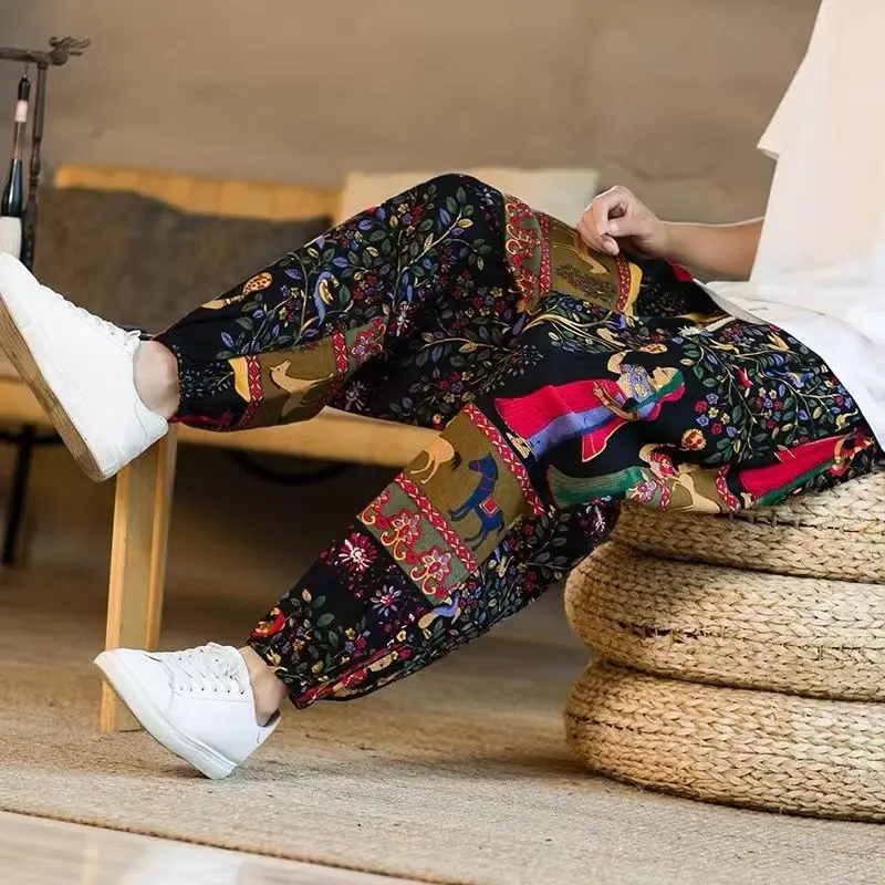 Quần Mùa Hè, Miao Nam, Phong Cách Trung Quốc Dáng Rộng Rãi, Ngoại Cỡ, Quần Ống Rộng, Quần Hoa Đi Biển Thái Lan, Quần Hoa Đèn Lồng, Mỏng, Bán Chạy, Xả Hàng, Nguồn Trực Tiếp