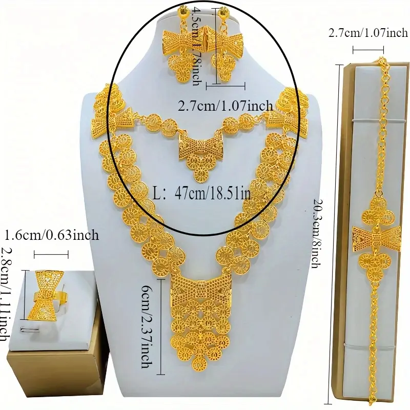 Arabian Bridal Jewelry Set (4pc), Luxury Alloy Wedding Gift Collection 4