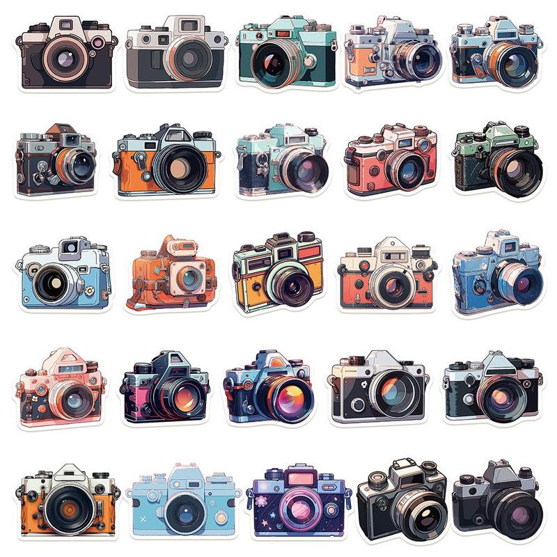 Vintage Camera Series Sticker, 50pcs/set Waterproof Self Adhesive Decor Paper, Decor Sticker for Greeting Card Water Bottle Laptop Phone Furniture 4