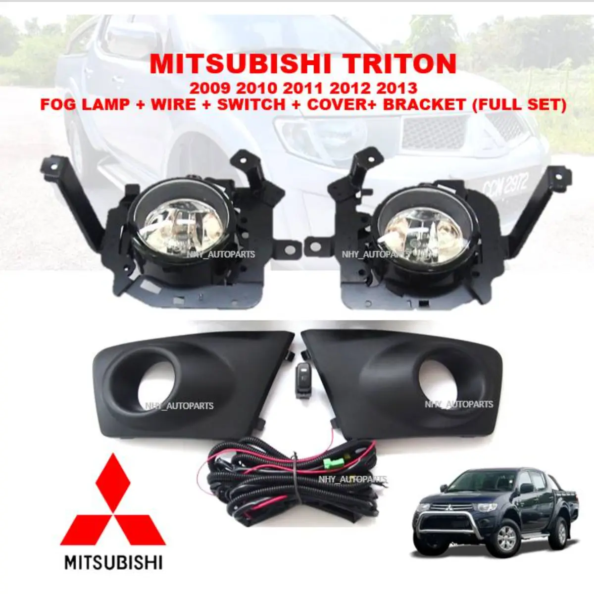 Mitsubishi triton 2009 2010 2011 2012 2013 fog lamp switch wire cover bracket full set
