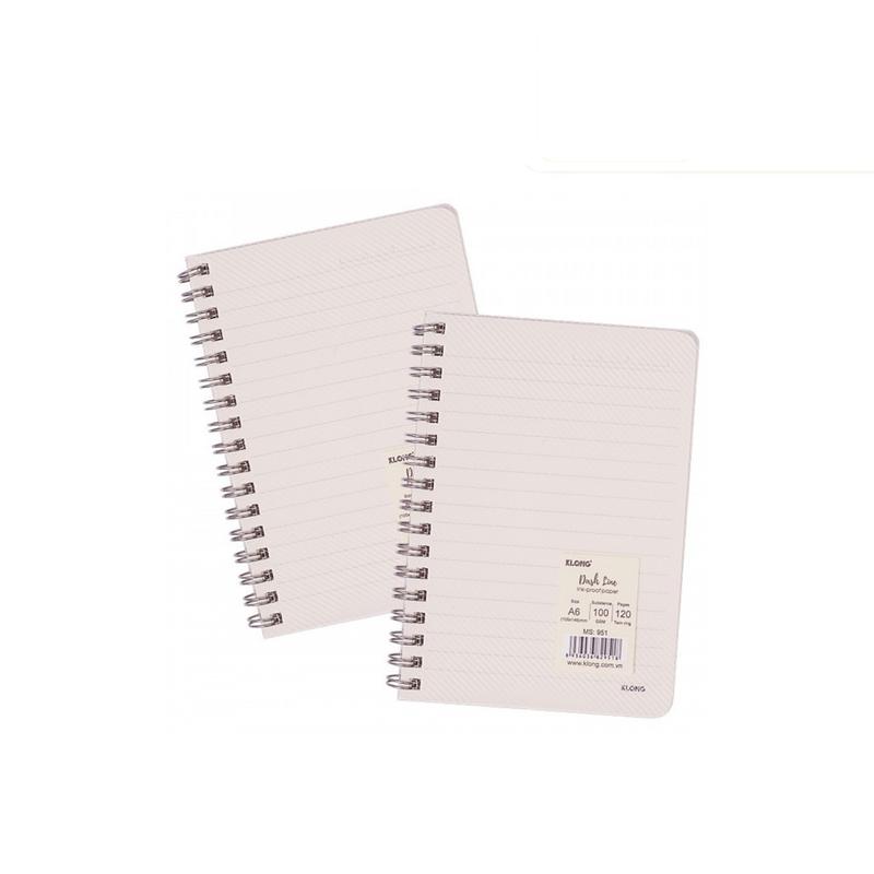 Sổ tay A6 120 trang lò xo kép bìa nhựa 2 mặt trong suốt KLONG MS 950 951, Sổ nhỏ bỏ túi ruột caro kẻ ngang
