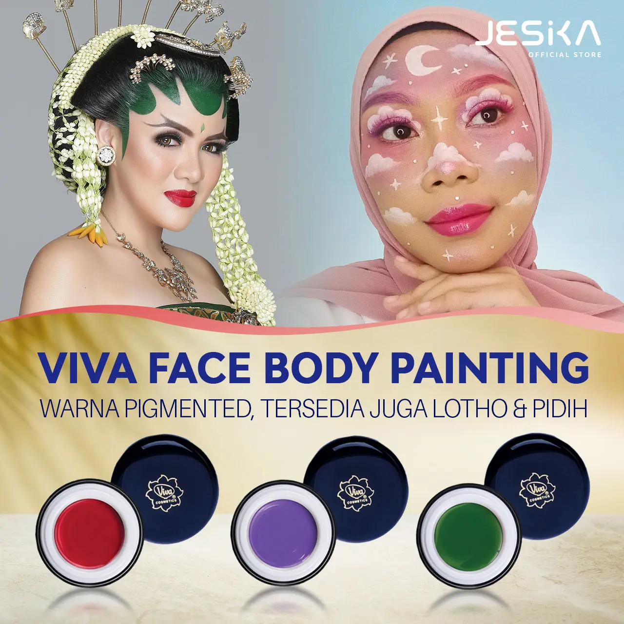 Viva body painting waterbased face satuan waterproof anti air biru merah orange hitam putih anak dewasa pidih hitam paes pengantin manten jaran kepang lotho hijau anti luntur body art
