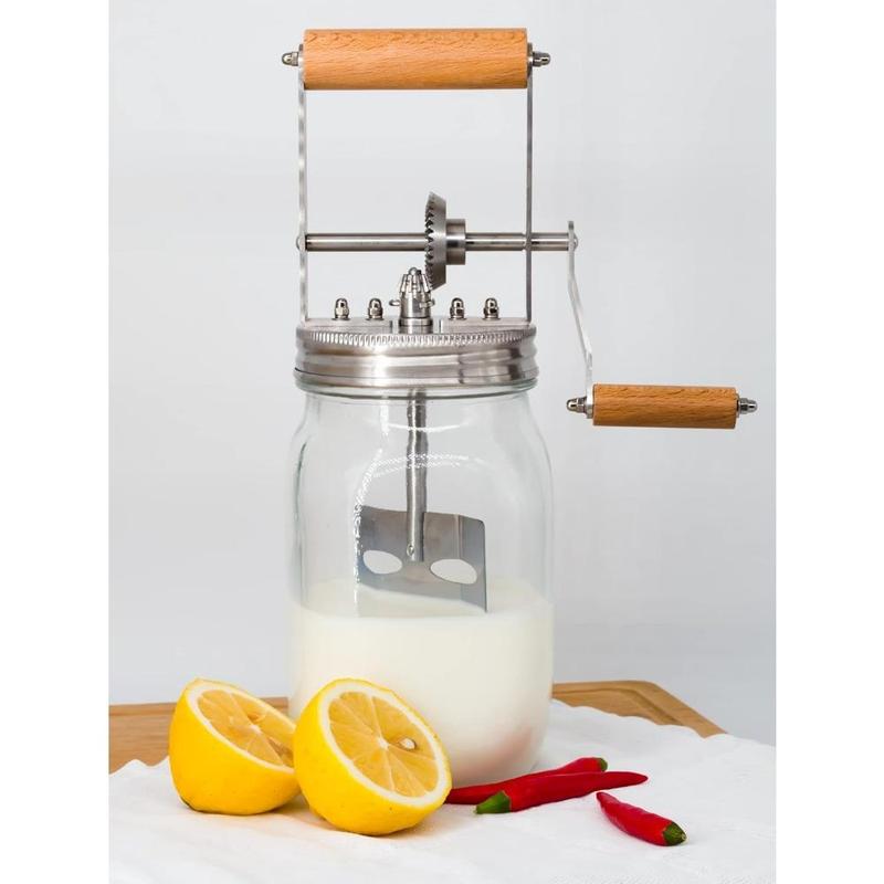 Product Introduction of Glass Butter Churner, 1 Count Manual Butter Maker with Wooden Handle, Butter Making Tool for Home Kitchen Baking House 5