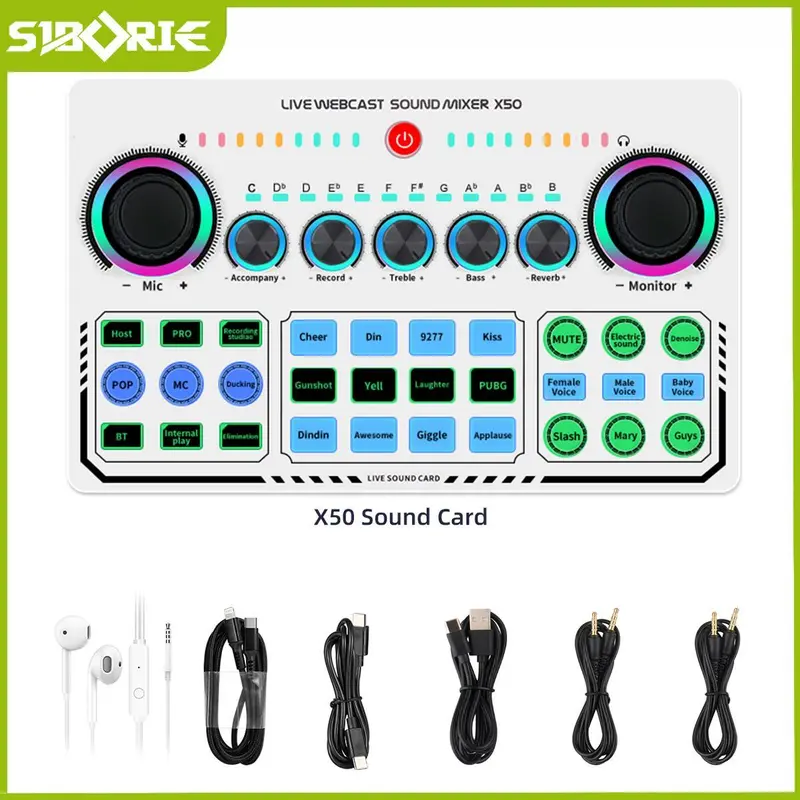 [SIBORIE] Bộ Mic Thu Âm Soundcard X50 PRO + BM800 GOLD: Tai Nghe, Dây Sạc & Các Hiệu Ứng Âm Thanh 2