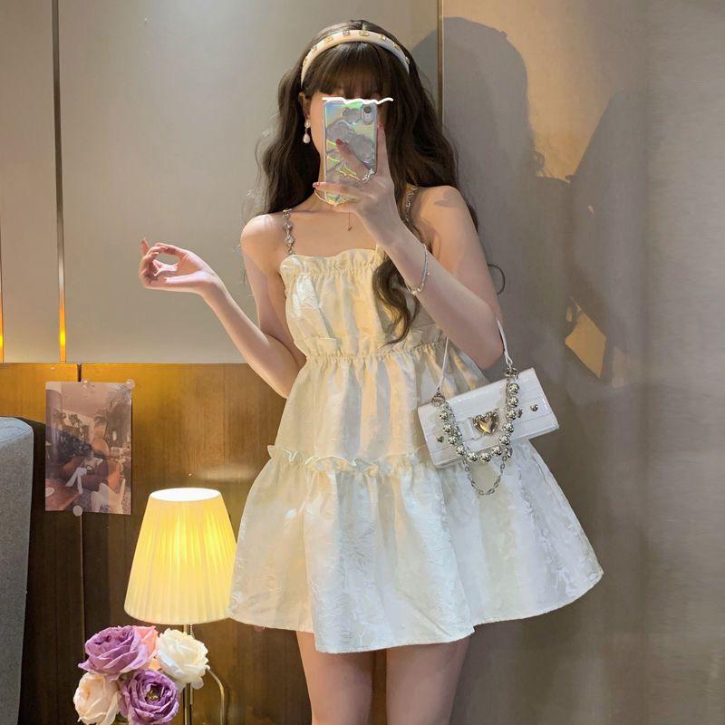 Váy 2 dây BabyDoll Váy cottagecore đầm công chúa Váy trắng tiểu thư đầm 2 dây dáng dài Váy đi biển đầm mùa hè