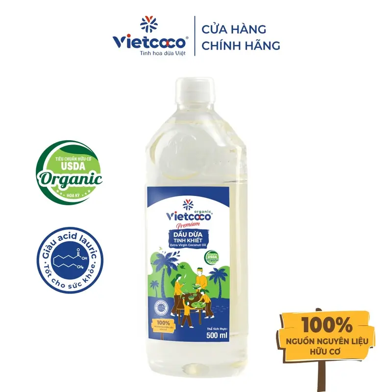 Dầu Dừa Tinh Khiết Organic VIETCOCO Chai 500ml - Làm đẹp, Nấu Ăn, Massage 2