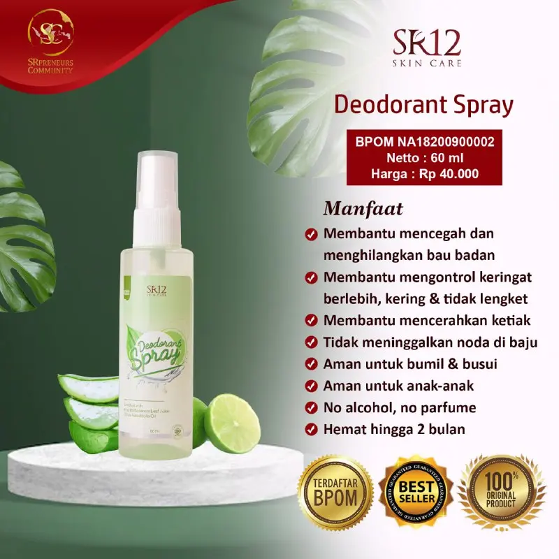 DEODORANT SPRAY SR12 ORIGINAL / PENCERAH KETIAK / OBAT BAU BADAN AMPUH / NON PARFUM 100% HERBAL Tanpa Pengharum 1
