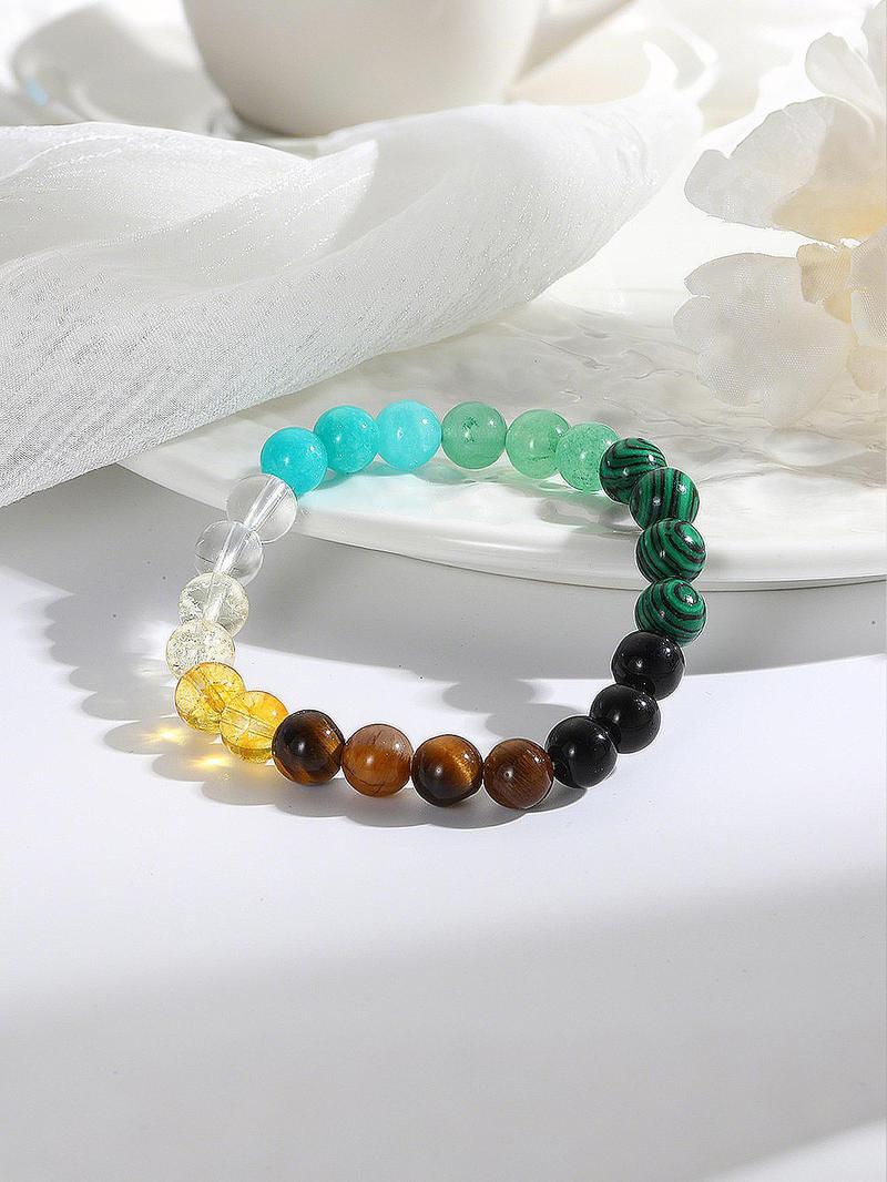 Product Introduction of Natural Crystal Stone Bracelet, Colorblock Beaded Bracelet for Women & Men, Fashion Jewelry for Party, Daily Clothing Decor, Trendy All-match & Exquisite Jewelry for Birthday Gift, Seven Colored Bracelet 4