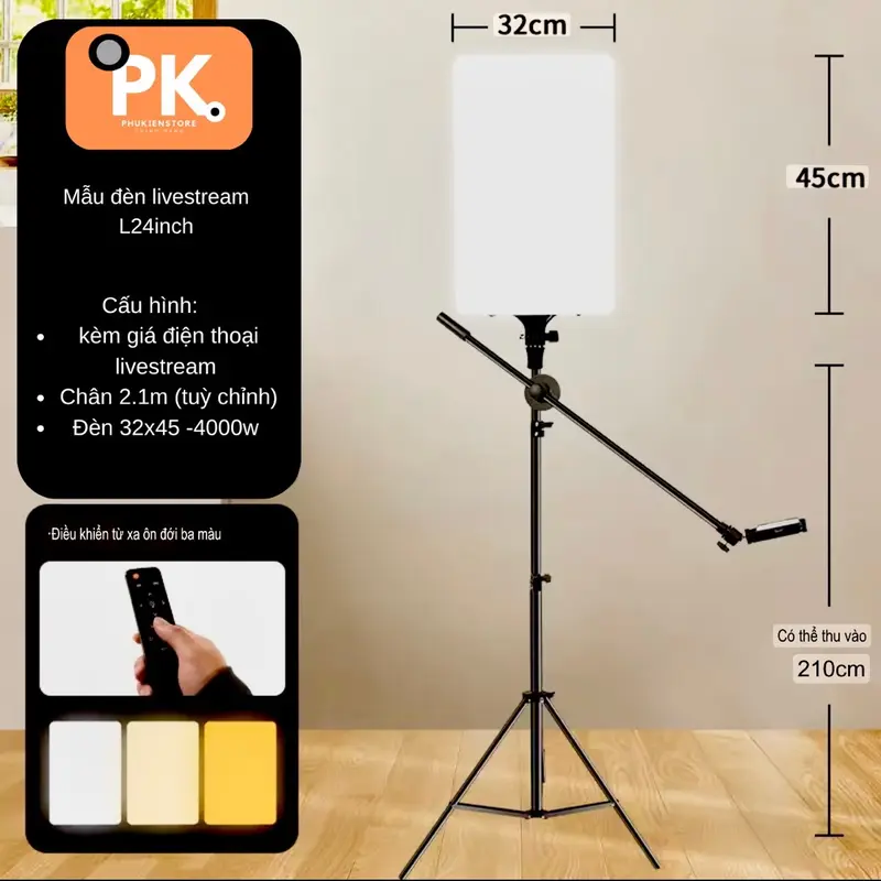 [PK STORE] Đèn LED chữ nhật RL thế hệ mới ánh sáng đẹp hỗ trợ  chụp ảnh livestream, quay video chuyên nghiệp thế hệ mới + có hỗ trợ giá điện thoại tuỳ chỉnh (2 trong 1) Tiện lợi  , chân xịn 0