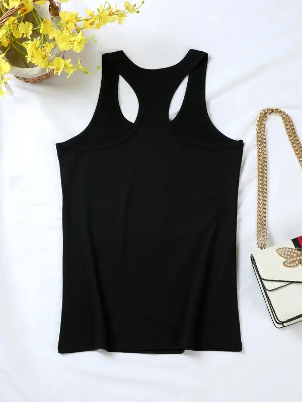 Women's Solid Round Neck Tank Top, Summer Clothes, Casual Sleeveless Crew Neck Top for Summer, Ladies Clothes for Daily Wear 3