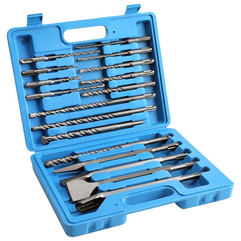Product Introduction of Hammer Drill Bit Set with Storage Case, 17pcs/set SDS Carbide-tipped Masonry Drill Bits & Chisels for Concrete, Stone, Brick 0