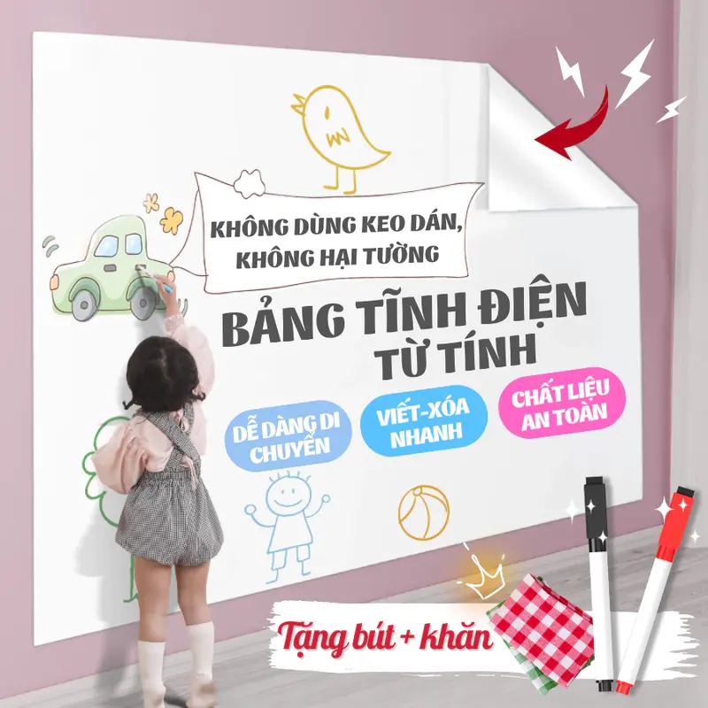 Bảng Trắng Dán Tường Từ Tính Không Dùng Keo, Bảng Viết Bút Lông 0